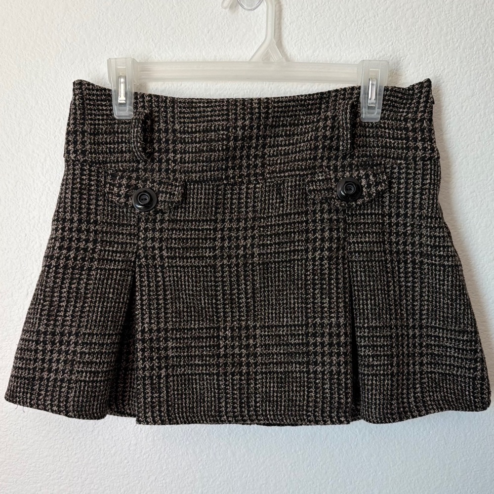Jennifer Taylor Brown Plaid Button Front Pleated Mini Skirt